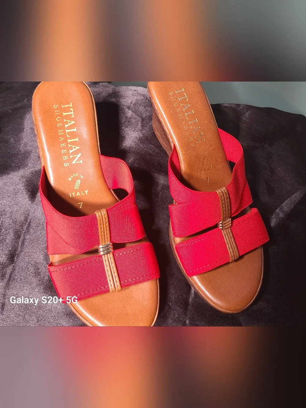 Italian Shoemakers Red Elastic Strap Wedge Sandals